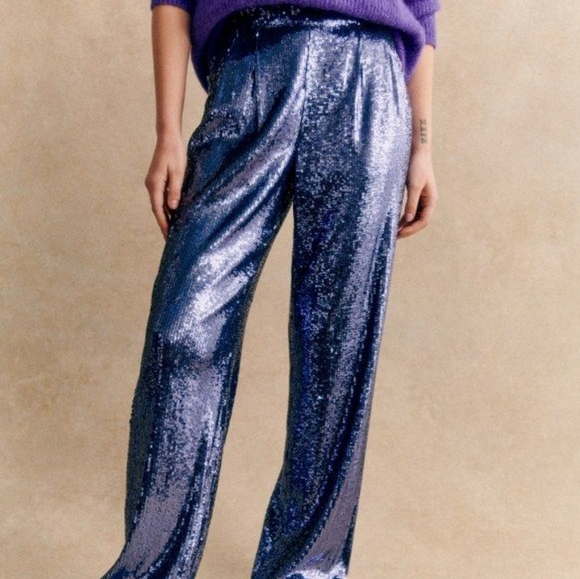Sezane Georgio Trousers in Storm Blue Sequins size 46 - Picture 6 of 13